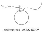 Continuous line drawing of snowman Christmas ball decoration. One line art concept of pine tree decoration for merry Christmas and happy new year greeting card, Continuous one line drawing icon