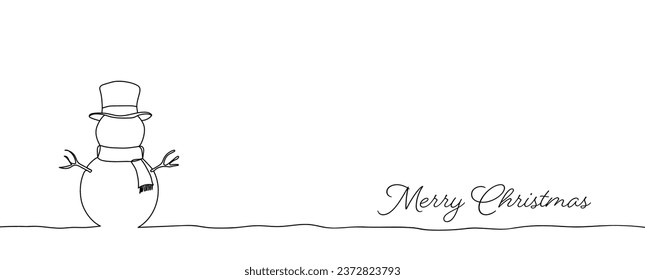 Kontinuierliche Linienzeichnung von Schneemannsweihnacht und Neujahr. Eine Linie Kunstkonzept von Weihnachten und glückliche neue Jahre Grußkarte. Vektorgrafik.
