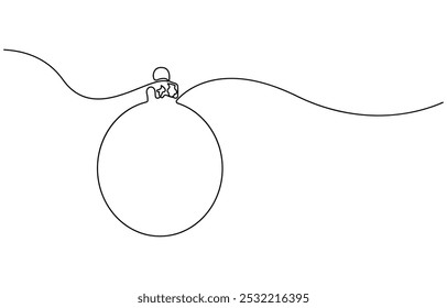 Continuous line drawing of snowman Christmas ball decoration. One line art concept of pine tree decoration for merry Christmas and happy new year greeting card, Continuous one line drawing icon