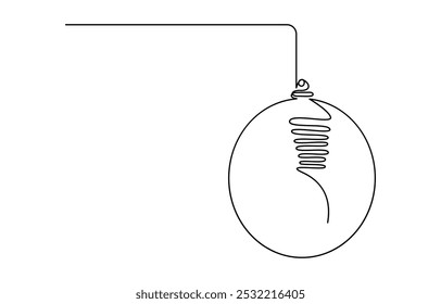 Dibujo continuo de la línea de la decoración de la bola de la Navidad del muñeco de nieve. Concepto de arte de una línea de decoración del árbol de pino para Navidades alegres y feliz año nuevo tarjeta de felicitación, icono de dibujo continuo de una línea