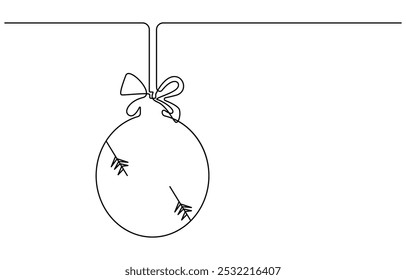 Continuous line drawing of snowman Christmas ball decoration. One line art concept of pine tree decoration for merry Christmas and happy new year greeting card, Continuous one line drawing icon