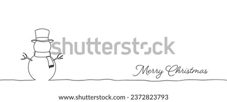 Continuous line drawing of snowman Christmas and new year. One line art concept of Christmas and happy new years greeting card. Vector illustration.