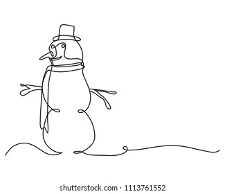 continuous line drawing snowman  winter  Christmas  vector illustrations 