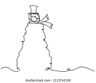 continuous line drawing of a snowman, winter, Christmas, vector illustrations.