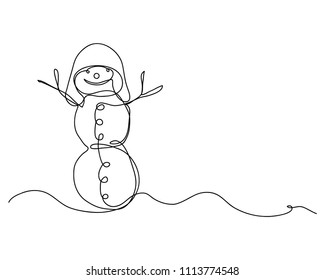 continuous line drawing of a snowman, winter, Christmas, vector illustrations.