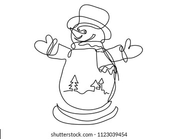 continuous line drawing of a snowman, winter, Christmas, vector illustrations.