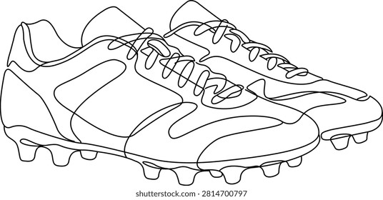 Continuous line drawing of soccer cleats pair, football boots with studs sports footwear concept vector graphic design
