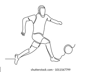 Continuous Line Drawing Soccer Player Running Stock Vector (Royalty ...