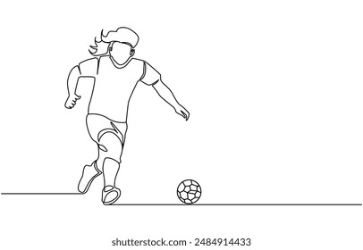 continuous line drawing of soccer player shooting illustration, one line drawing of man shooting football vector illustration for advertising, celebration ,document, application, website, web, mobile