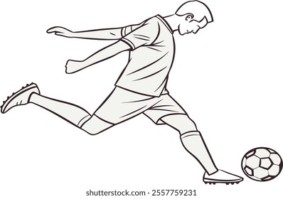 Continuous Line Drawing of a Soccer Player Kicking a Ball in Motion