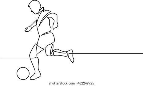 continuous line drawing of soccer player running