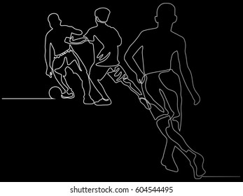 continuous line drawing of soccer player running