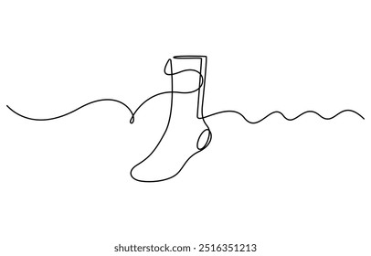 Continuous line drawing of socks. Socks one line icon. One line drawing background. Vector illustration. Socks black icon,
Christmas sock one line drawing on white background