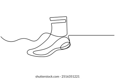 Continuous line drawing of socks. Socks one line icon. One line drawing background. Vector illustration. Socks black icon,
Christmas sock one line drawing on white background