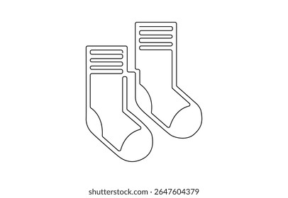 Continuous line drawing of socks. Socks one line icon. One line drawing background, Christmas stocking drawn in one continuous line minimalism. 