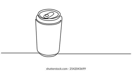 Continuous line drawing of soda aluminum can. One line of aluminum can. Soda refreshing drink concept continuous line art. Editable outline, continuous line drawing of a soda drink can, Continuous.