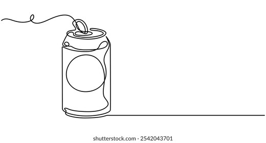 Dibujo continuo de la línea de la lata de aluminio de la soda. Una línea de lata de aluminio. Concepto de bebida refrescante de refresco arte de línea continua. contorno editable, dibujo de línea continua de una lata de refresco, continuo.