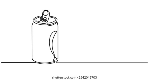 Dibujo continuo de la línea de la lata de aluminio de la soda. Una línea de lata de aluminio. Concepto de bebida refrescante de refresco arte de línea continua. contorno editable, dibujo de línea continua de una lata de refresco, continuo.