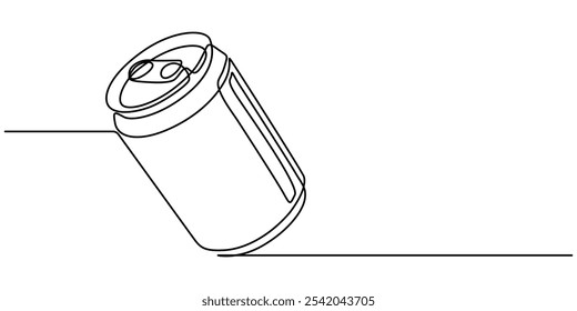 Dibujo continuo de la línea de la lata de aluminio de la soda. Una línea de lata de aluminio. Concepto de bebida refrescante de refresco arte de línea continua. contorno editable, dibujo de línea continua de una lata de refresco, continuo.