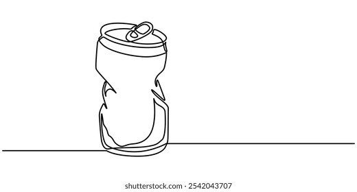 Dibujo continuo de la línea de la lata de aluminio de la soda. Una línea de lata de aluminio. Concepto de bebida refrescante de refresco arte de línea continua. contorno editable, dibujo de línea continua de una lata de refresco, continuo.