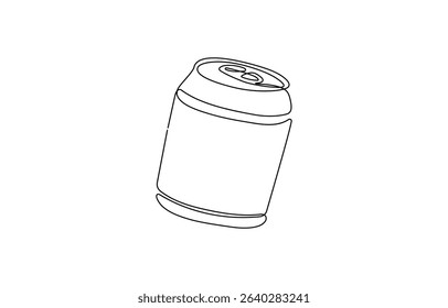Continuous line drawing of soda aluminum can. One line of aluminum can. Soda refreshing drink concept continuous, Doodle container of beer soda water juice packaging. Vector mock up.