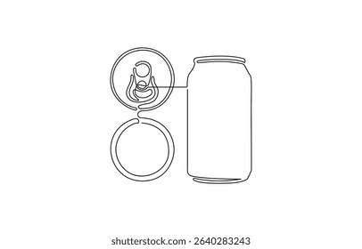Continuous line drawing of soda aluminum can. One line of aluminum can. Soda refreshing drink concept continuous, Doodle container of beer soda water juice packaging. Vector mock up.