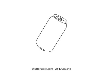 Continuous line drawing of soda aluminum can. One line of aluminum can. Soda refreshing drink concept continuous, Doodle container of beer soda water juice packaging. Vector mock up.
