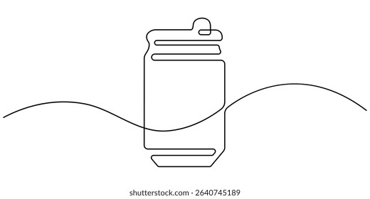Continuous line drawing of soda aluminum can. One line of aluminum can, A can drawing in one line.Continuous line drawing of soda aluminum.