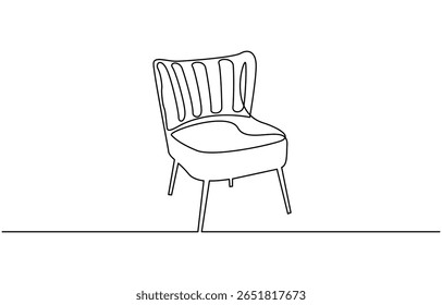 Continuous line drawing of sofa, lamp and plan, Chair one line icon. continuous line style. simple style chair shape illustration. unique, simple, One continuous single drawing.