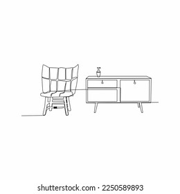 continuous line drawing of sofa and table