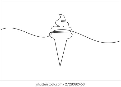 Continuous line drawing of a soft serve ice cream cone minimalist vector art