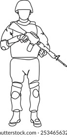 Dibujo de línea continuo de un soldado, arte de línea, Vector