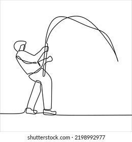 Dibujo continuo de una persona pescando