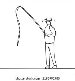 Continuous line drawing of someone fishing