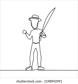 Continuous line drawing of someone fishing