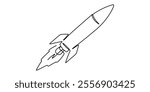 Continuous Line Drawing of Spaceship Icon. Hand Drawn Symbol Vector Illustration, Continuous one line drawing of rocket ship launch. One line drawing illustration of rocket. Space ship concept.