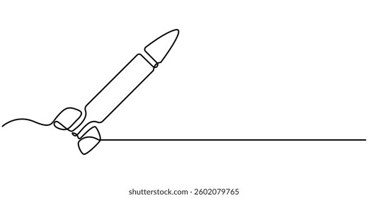 Continuous Line Drawing of Spaceship Icon. Hand Drawn Symbol Vector Illustration, one line drawing flying rocket spaceship vector illustration template design, One continuous line drawing.