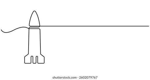 Continuous Line Drawing of Spaceship Icon. Hand Drawn Symbol Vector Illustration, one line drawing flying rocket spaceship vector illustration template design, One continuous line drawing.