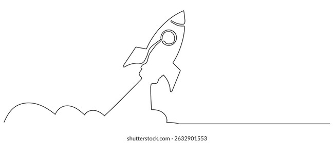 continuous line drawing spaceship icon hand.