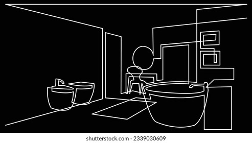 continuous line drawing of spacious bathroom