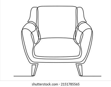continuous line drawing of spacious modern armchair. Can used for logo, emblem, slide show and banner. Illustration with quote template. One line vector illustration. 