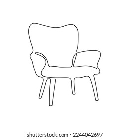 Continuous line drawing of spacious modern armchair furniture. Stylish furniture Hand drawn. Isolated on white background. Vector illustration