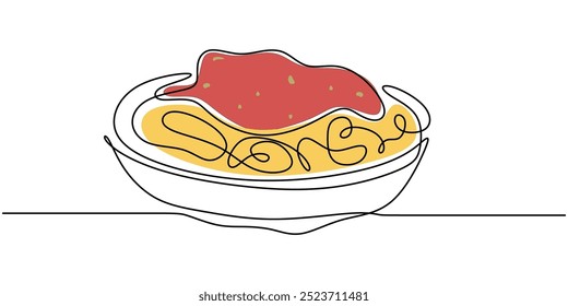 Continuous line drawing of spaghetti. Illustrates the pasta dish in a minimal and elegant form.