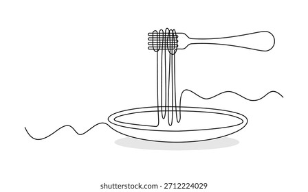 Desenho de linha contínua de espaguete em um garfo


