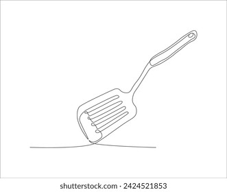 Continuous Line Drawing Of Spatula. One Line Of Spatula. Kitchen Tool Continuous Line Art. Editable Outline.