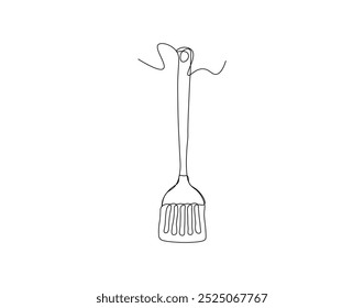 Continuous line drawing of spatula. Single line illustration of kitchen spatula design. Kithcen equipment, Kitchenware concept. Editable outline 