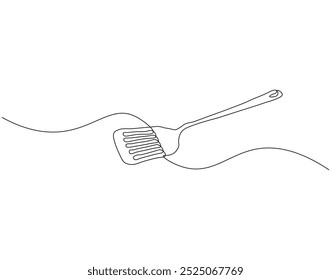 Continuous line drawing of spatula. Single line illustration of kitchen spatula design. Kithcen equipment, Kitchenware concept. Editable outline 