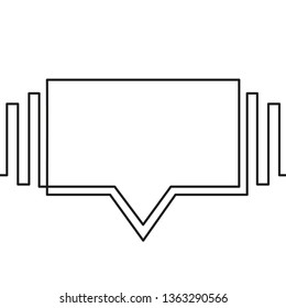 Continuous line drawing of speech bubble, Black and white vector minimalistic linear rectangular shape made of one line