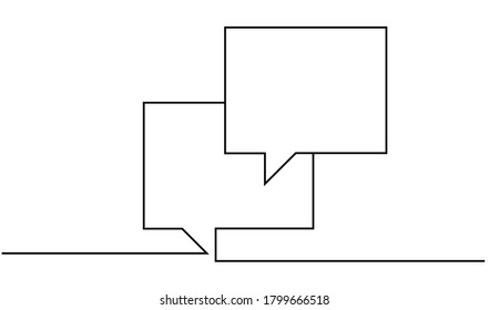 Continuous line drawing speech bubble, black and white vector minimal linear illustration. hand drawn bubble speech illustration with one single line style