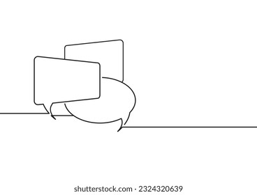 Dibujo continuo de líneas. Burbujas de voz aisladas en fondo blanco Para aplicaciones móviles y medios sociales. Ilustración del vector